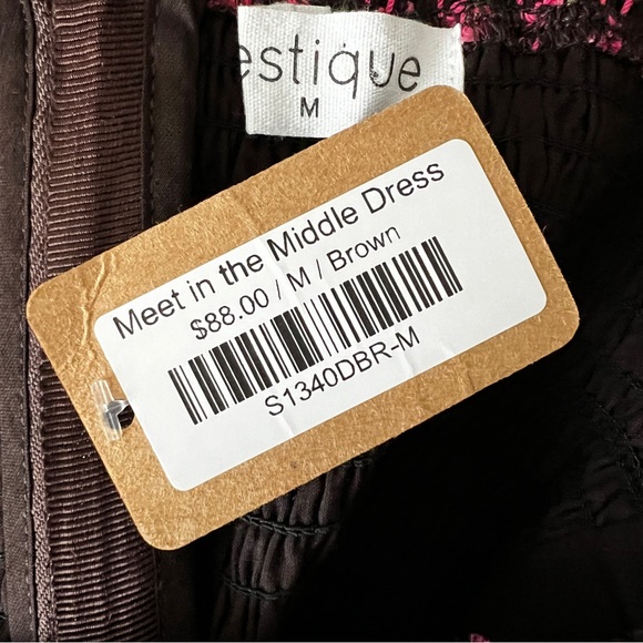 VESTIQUE Dark Brown Floral Meet in Middle Mini Dress Smocking Puff Sleeve M NWT - Picture 7 of 9